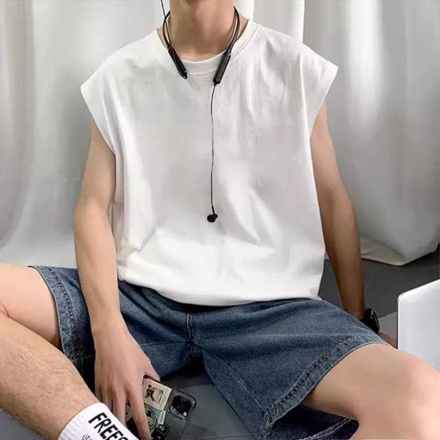 【MoonDy】純棉無袖上衣 坎肩無袖t恤 男背心 背心 上衣 純棉背心 白色背心 小版背心情侶衣 打底背心 禮物