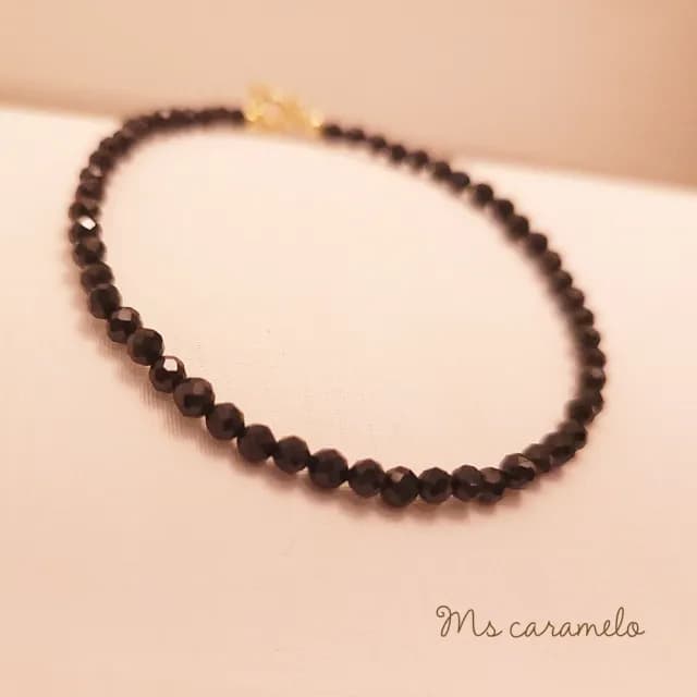 【Ms caramelo 焦糖小姐】天然黑曜石(3mm切面款手鍊)
