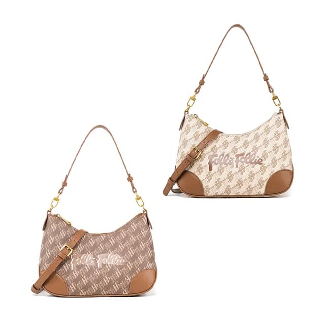 【Folli Follie】母親節禮物 芙麗芙麗 SB23PYP018GR SB23PYP018WH 氣質 典雅 老花 包角 牛皮 牛角包 手提包