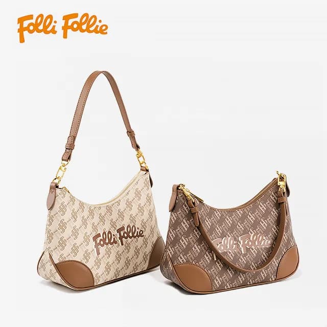 【Folli Follie】母親節禮物 芙麗芙麗 SB23PYP018GR SB23PYP018WH 氣質 典雅 老花 包角 牛皮 牛角包 手提包