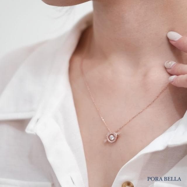 【Porabella】925純銀丘比特愛心項鍊 鑲鑽鋯石項鍊 鎖骨鏈 跳動的心項鍊 情人節禮物 送女友 Necklace