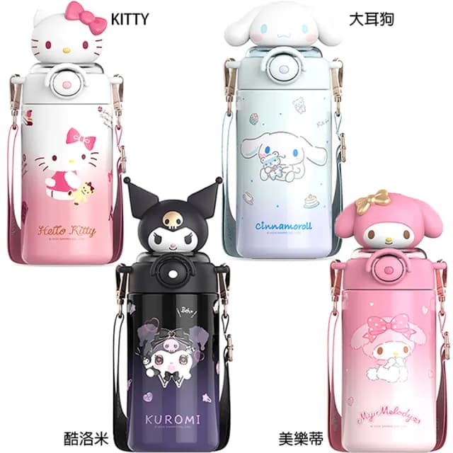 【TDL】HELLO KITTY大耳狗酷洛米316不鏽鋼保溫杯水壺兒童彈跳吸管杯附背帶600ml 73121(生日禮物 聖誕節)