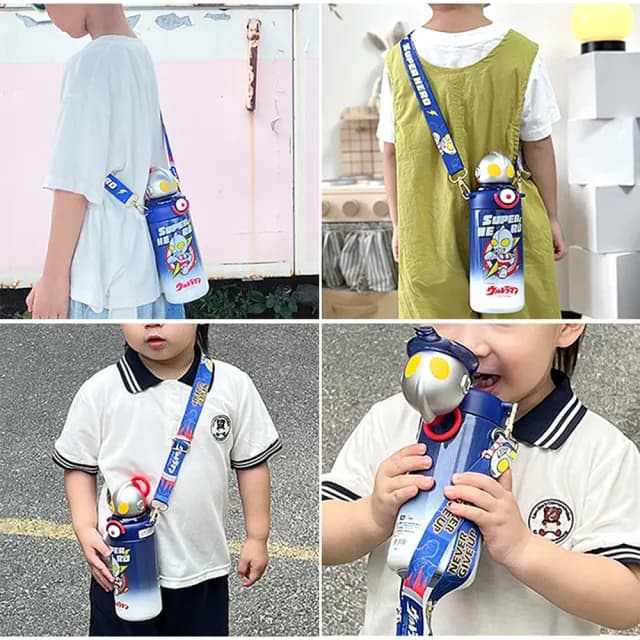 【TDL】超人力霸王鹹蛋超人奧特曼316不鏽鋼保溫杯水壺兒童彈跳吸管杯附背帶600ml 72602(生日禮物 聖誕節)