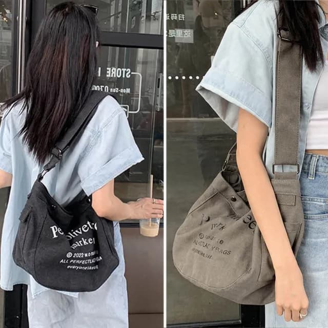 【LEESA】父親節禮物 帆布包\生日禮物\流浪包\單肩包\包包女\韓國帆布包\大容量側背包\大包包\束口包\歐美 