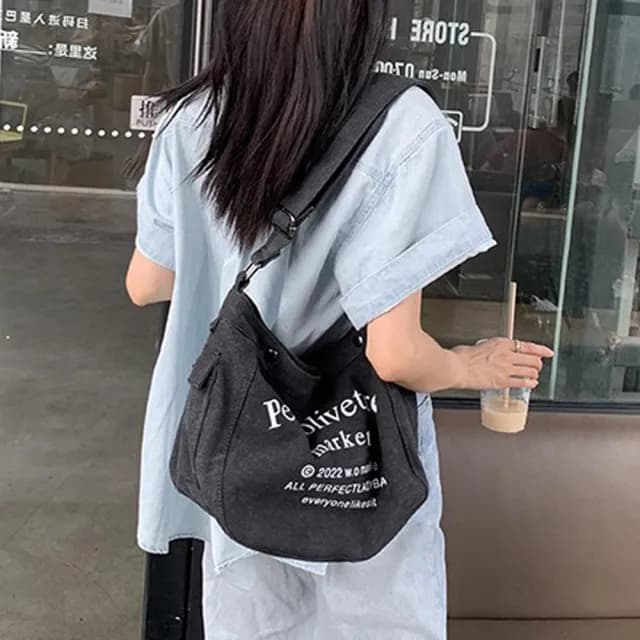 【LEESA】父親節禮物 帆布包\生日禮物\流浪包\單肩包\包包女\韓國帆布包\大容量側背包\大包包\束口包\歐美