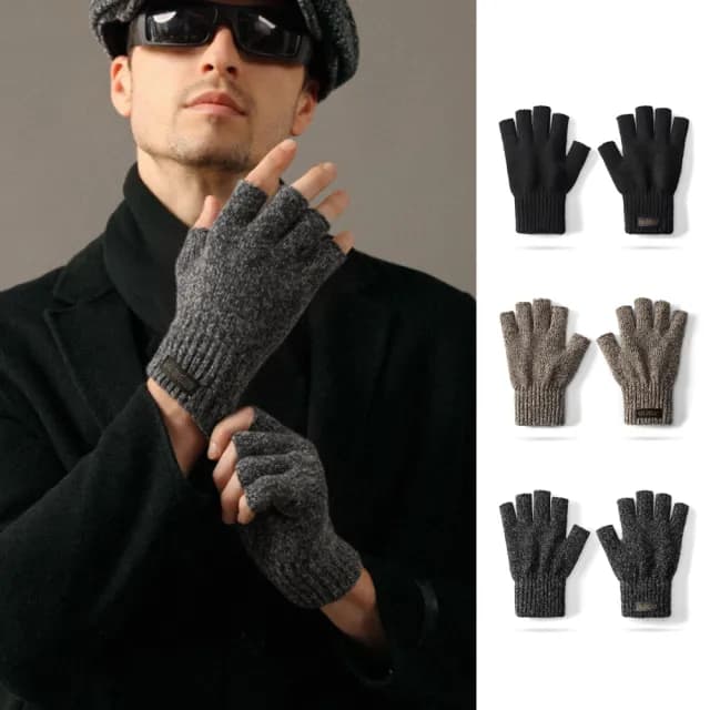 【TLYS-J】男士針織半指款手套 機車防風觸屏手套 露指手套 打字手套 保暖手套 防風手套 登山手套(交換禮物)