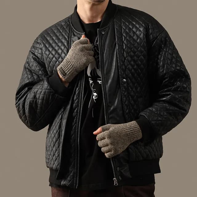 【TLYS-J】男士針織半指款手套 機車防風觸屏手套 露指手套 打字手套 保暖手套 防風手套 登山手套(交換禮物)