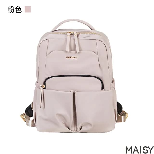 【MAISY】情人節禮物 多色時尚女仕14吋牛津布防水包 電腦包 後背包 雙肩包(黑色／黑配棕／粉色／