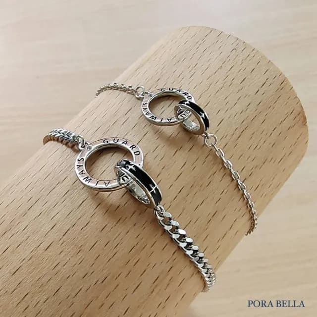 【Porabella】925純銀情侶手鍊 星月守護手鏈 雙環手鍊手鍊 情人節禮物 告白禮物 Bracelets