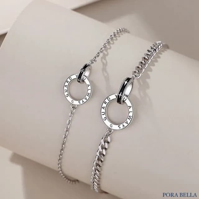【Porabella】925純銀情侶手鍊 星月守護手鏈 雙環手鍊手鍊 情人節禮物 告白禮物 Bracelets