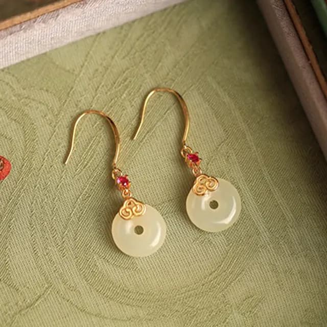 【LEESA】情人節禮物 玉耳環\和田玉耳環\純銀耳環\吊墜耳環\平安扣耳墜\新中式耳環\宮廷風耳墜\玉石耳飾\生