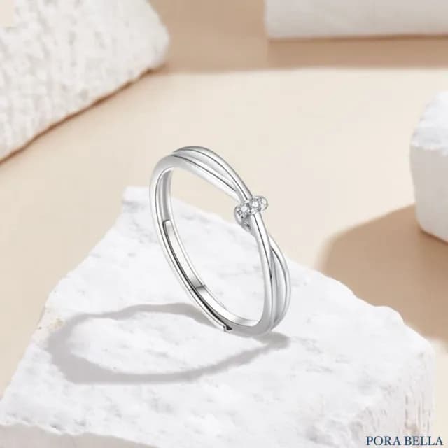 【Porabella】S999純銀鋯石情侶對戒 雙生結戒指 告白禮物 情人節禮物 紀念日禮物 可調開口式戒指 Rings