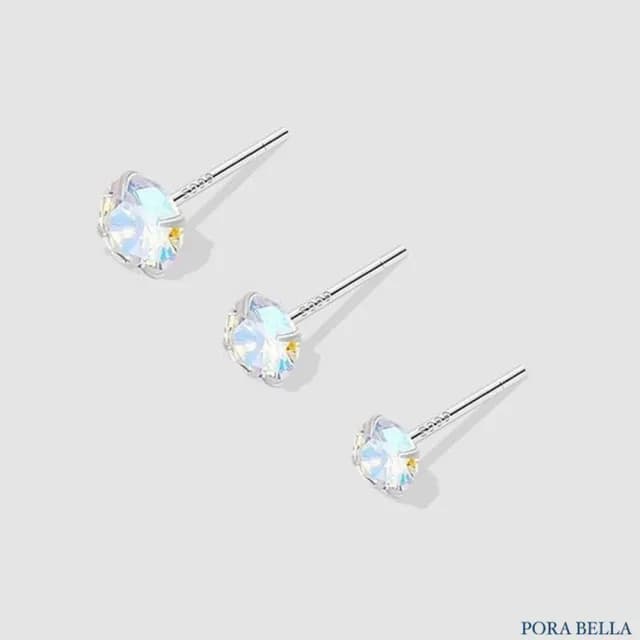 【Porabella】S999純銀耳釘 炫彩鋯石耳環 四爪耳骨釘 小巧精緻 低過敏耳飾 養耳洞純銀耳環 Earrings