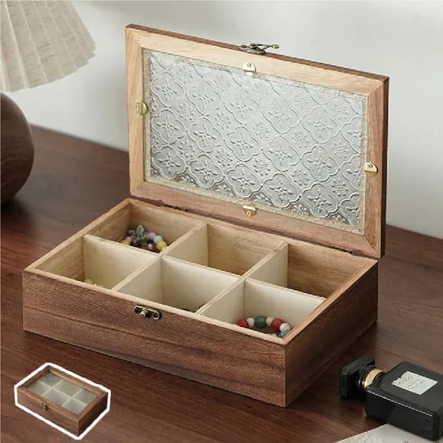 【珠寶項鍊】復古翻蓋首飾盒(防塵帶蓋 飾品收納 置物 手鏈 耳環 戒指 手錶 木質 臥室 擺飾 整理)