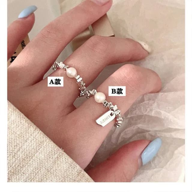【MoonDy】情人節禮物 日系戒指 可調戒指 伴娘禮物 女孩生日禮物 戒指 銀戒指 純銀戒 珍珠戒 女生戒指 韓國
