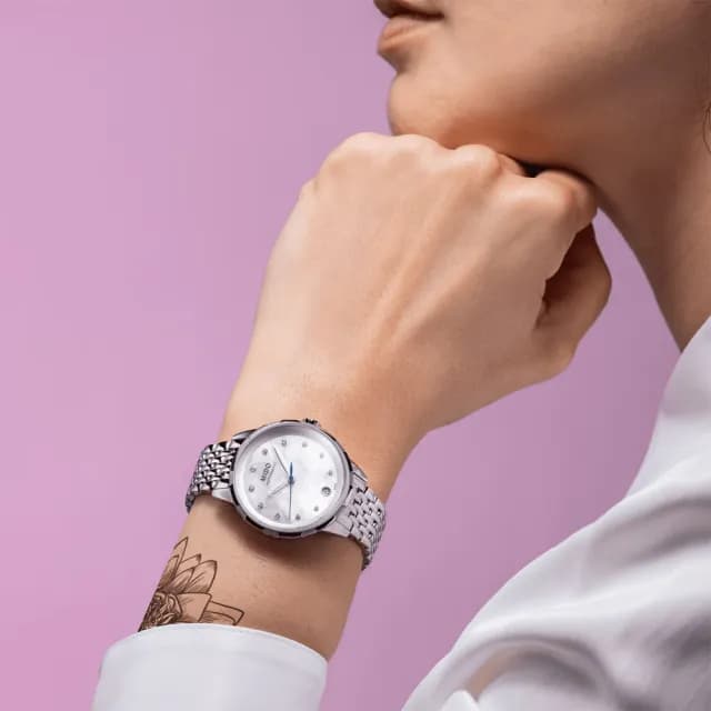 【MIDO 美度】官方授權 Rainflower 花雨系列 珍珠貝真鑽機械女錶-34mm 手錶 禮物 推薦(M0432071110600)