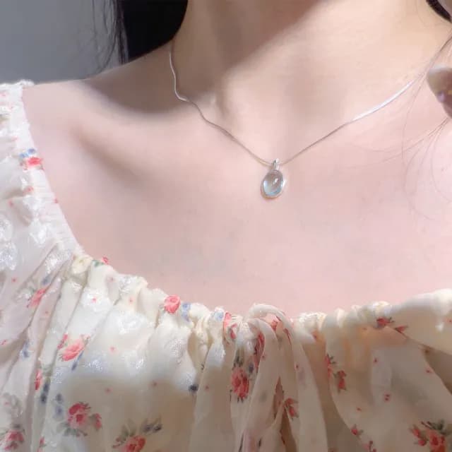 【MoonDy】雙11 項鍊 短鍊 橢圓項鍊 水滴鎖骨鏈 水滴項鍊 藍色項鍊 蛇骨鍊 閨蜜項鍊 情人節禮物