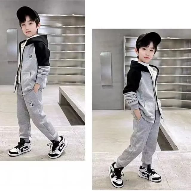 【小衣衫童裝】中大童春秋季數字8拉鍊連帽長袖上衣長褲套裝(1130904)