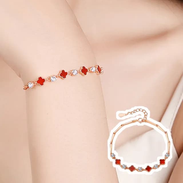 【勇氣之石】S999純銀紅瑪瑙幸運草手鍊(開運飾品 紅色 四葉草 生日禮物 手鐲 手鏈 女生 上班族 交換禮物)