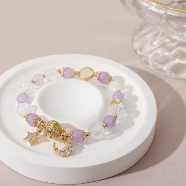 【SPANCONNY 飾品控】月蝕 l 薰衣草紫水晶 月光石 白水晶 l 天然水晶手鍊(智慧+貴人)