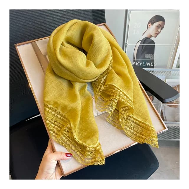 【Jun Jun】亞麻質感蕾絲大方巾 圍巾(多色選)