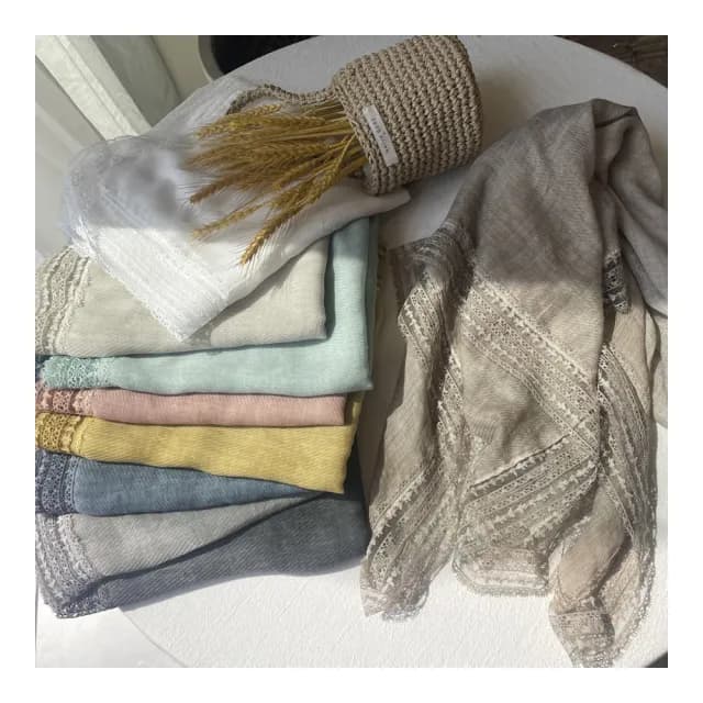 【Jun Jun】亞麻質感蕾絲大方巾 圍巾(多色選)