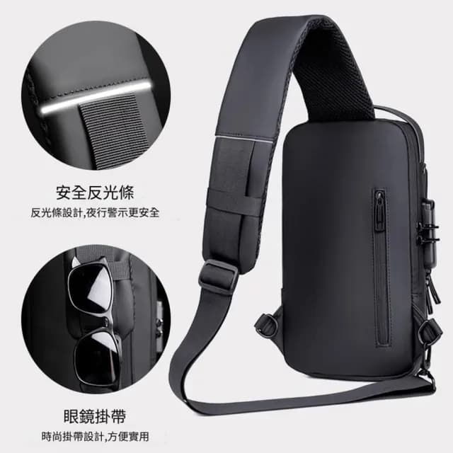 【YOGEMDI】父親節禮物 防盜斜背機車包(密碼防盜包 男士包 附USB充電孔)