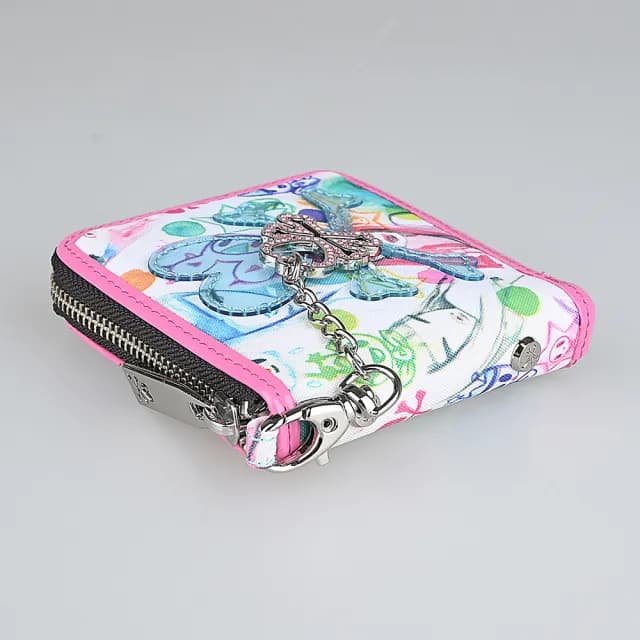 【TOKIDOKI】情人節禮物 TOKIDOKI 藍色透明LOGO日系塗鴉圖案尼龍對折拉鍊短夾(粉紅x彩)