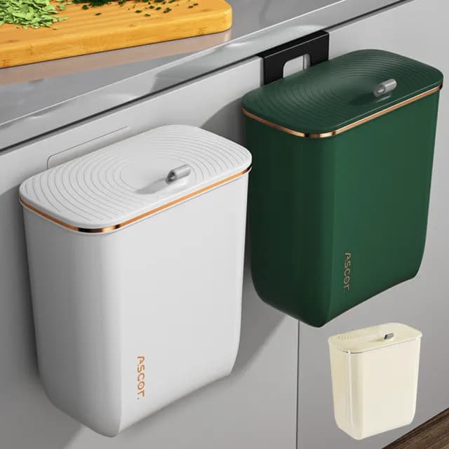 【Homeco】免彎腰廚房櫥櫃無痕壁掛滑蓋式垃圾桶 防臭廚餘桶 儲物桶 壁掛收納桶7L 交換禮物