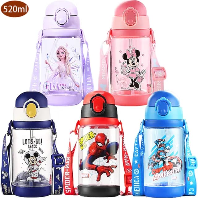 【TDL】迪士尼米妮蜘蛛人冰雪奇緣兒童水壺彈跳吸管直飲水壺附背帶520ml 463700(生日禮物 聖誕節 平輸品)