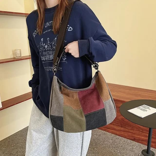 【LEESA】情人節禮物 帆布包\撞色包包\新款\包包女\斜背包\手提包\時尚\單肩包\斜挎包\女士包包\大容量\斜