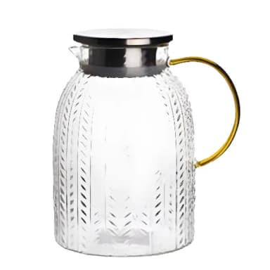 【簡約美學】質感歐風麥穗紋耐熱玻璃冷水壺-1800ml(加厚 大容量 耐熱玻璃 北歐風 果汁 咖啡壺 入厝禮物)