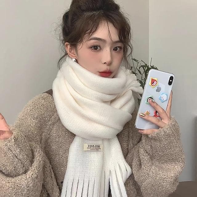 【The Rare】韓版純色流蘇秋冬圍巾女 加絨加厚保暖圍脖 針織圍巾(聖誕交換禮物)