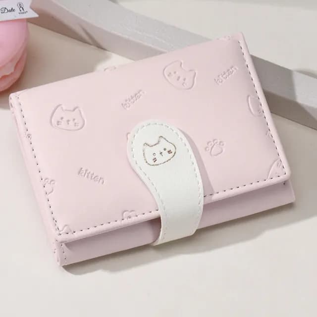 【清新可愛】ins貓咪三折錢包(多卡槽 多卡位 女夾 女皮夾 女錢包 零錢包  輕便 學生