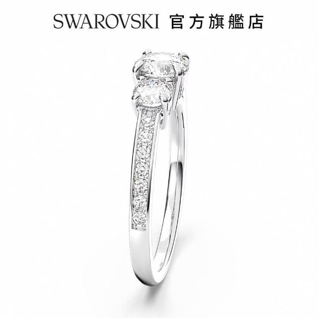 【SWAROVSKI 官方直營】Attract Trilogy 戒指 圓形切割  白色  鍍白金色  母親節禮物