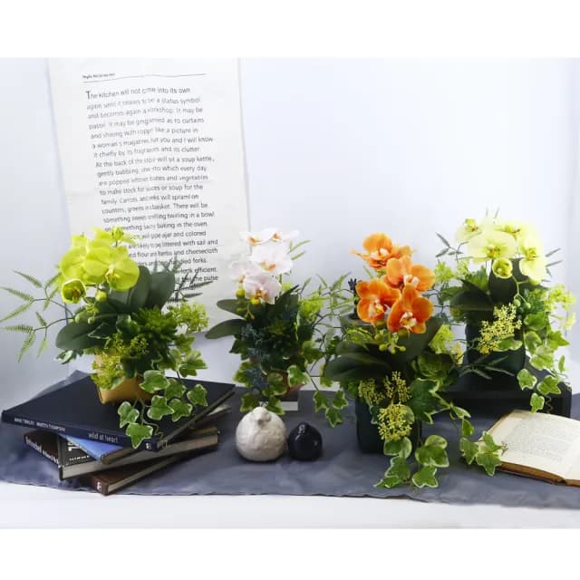 【HUGO DECO 榆果傢飾】橘蝴蝶蘭皮革盆香氛花禮(擬真花/送禮/端午節/佈置/送花)