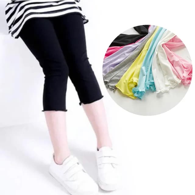 【橘魔法】（2件入）涼感莫代爾 木耳邊七分內搭褲(五分褲 七分褲 內搭褲 褲子 中童 女童 素色 童裝)