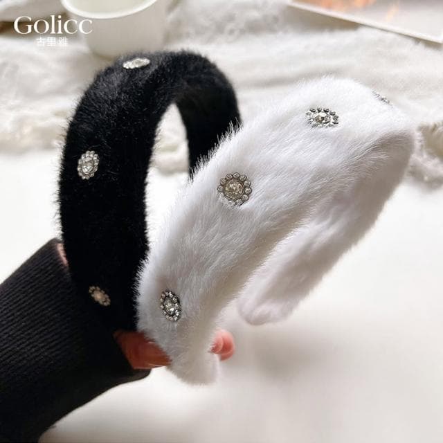 【Golicc】髮箍小香風 水鑽 絨毛 寬版(母親節 生日 情人節 髮飾 頭飾 鯊魚夾 抓夾 禮物)