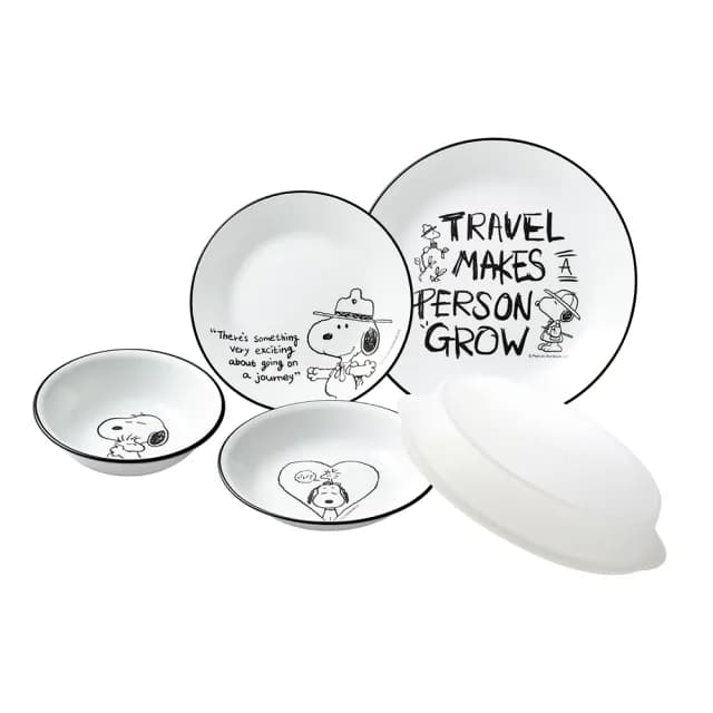 【CorelleBrands 康寧餐具】SNOOPY 復刻黑白5件式餐具組(6吋盤、8吋盤、碗)