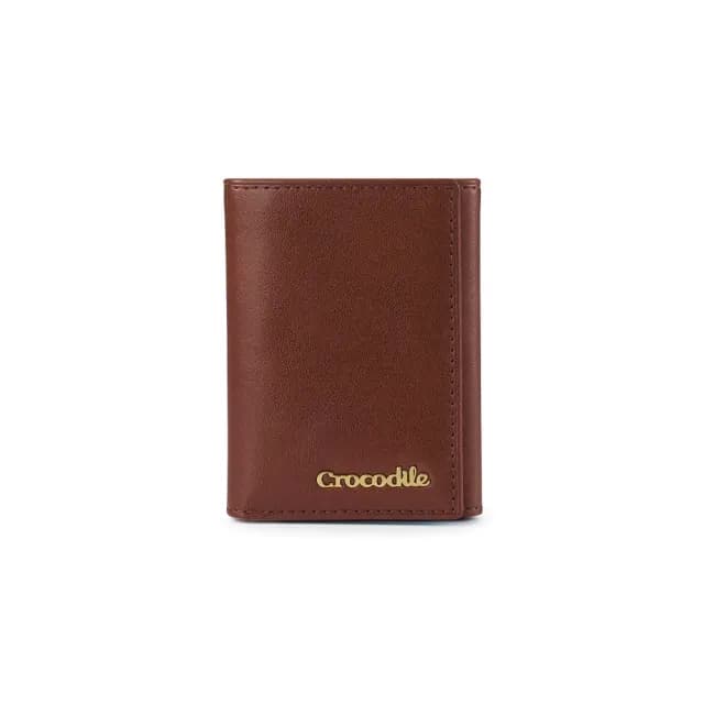 【Crocodile】情人節禮物 男短夾 三折皮夾 6卡 單鈔 Naturale系列-0103-11014-咖啡色-鱷魚皮件(直式錢包推 