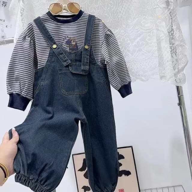 【橘魔法】小口袋翻蓋牛仔吊帶褲(褲子 牛仔褲 背帶褲 長褲 男童 女童 兒童 童裝 中性款)