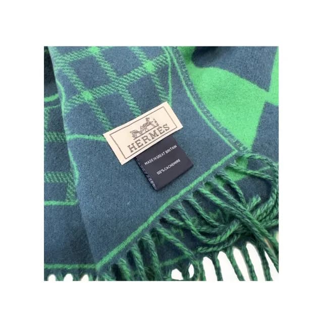 【Hermes 愛馬仕】H394800T 04 經典羊毛Camails Jacquard雙面編織流蘇圍巾(綠色)
