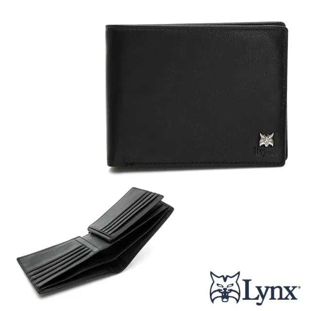 【LYNX】父親節禮物 真皮包包  美國山貓進口nappa牛皮軟質感左右可拉取活頁9卡透明窗短皮夾