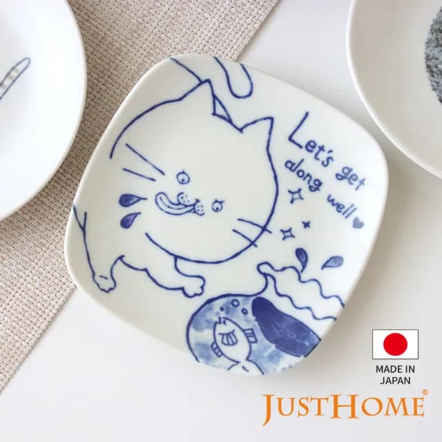 【Just Home】日本製手繪感貓咪陶瓷6件碗盤餐具組-3款組合可選(碗 盤 杯 碟 缽)