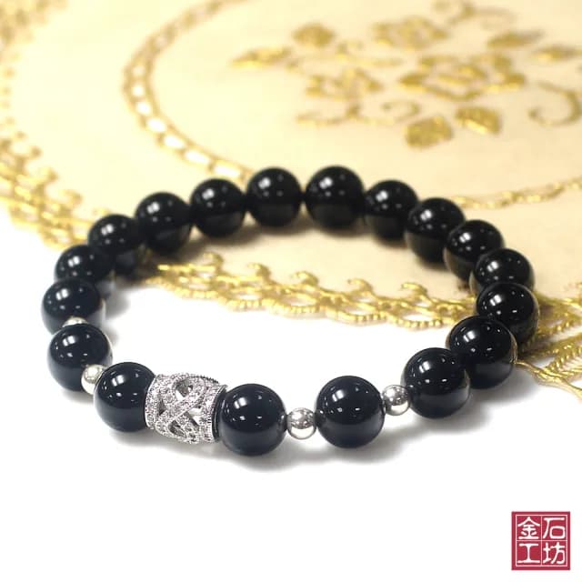 【金石工坊】情人節禮物 招財納福黑瑪瑙手鍊(10mm)