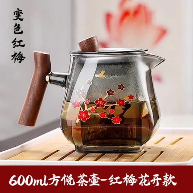 【Glass King】GK-843/紅梅方悅茶壺/600ml(高硼硅玻璃/耐熱玻璃壺/花茶壺/泡茶壺/玻璃茶具) - momo購物網 - 好評推薦 -