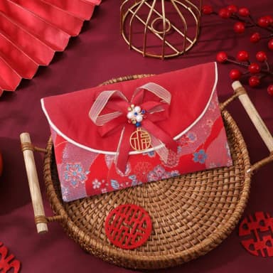 【六分埔禮品】珍珠雙色蝴蝶結橫式紅包-花朵-單入組(過年新年快樂龍年春節小物婚慶春酒尾牙造型紅包)