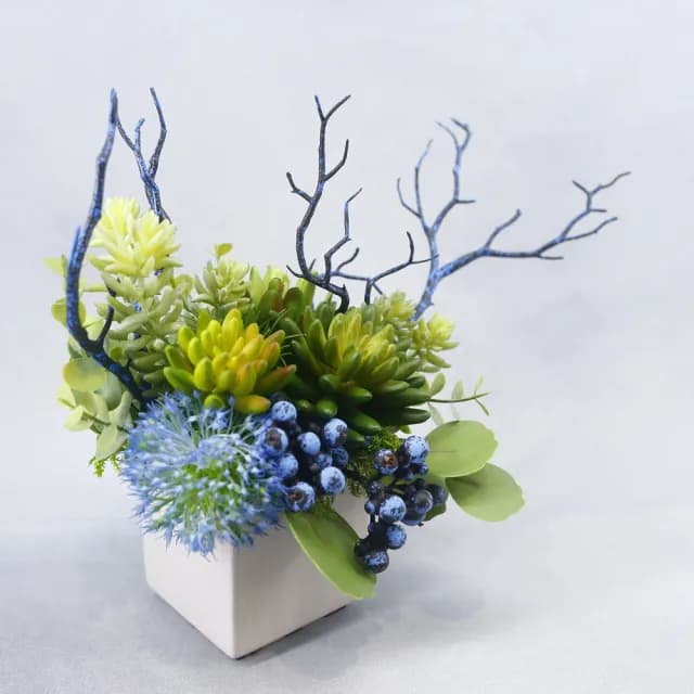 【HUGO DECO 榆果傢飾】藍樹枝多肉香氛植栽(擬真植物/人造盆栽/綠化/佈置/禮物)