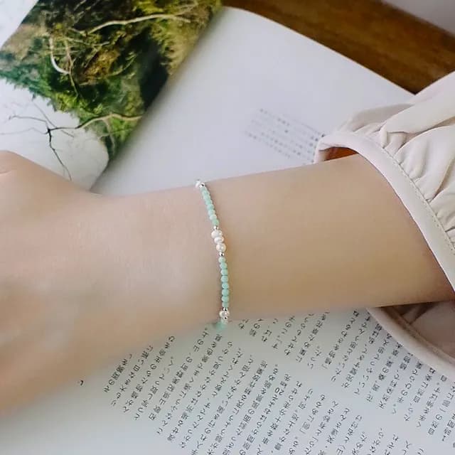 【BLUMA】水晶手串手環 天河石圓舞曲純銀手鍊(飾品禮盒 七脈輪 生日禮物 正能量 水晶珍珠串珠手