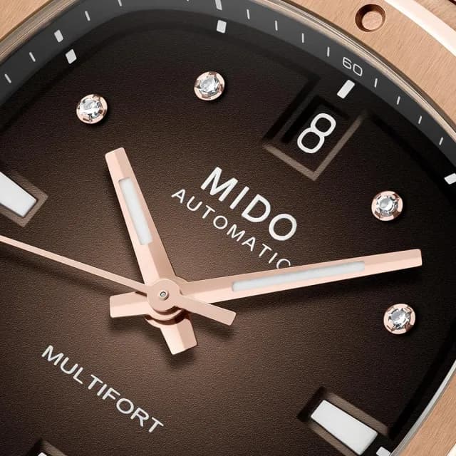 【MIDO 美度】Multifort TV 35mm 先鋒鑽石機械女錶 玫瑰金 巧克力色 手錶 禮物 推薦(M0493073329600)